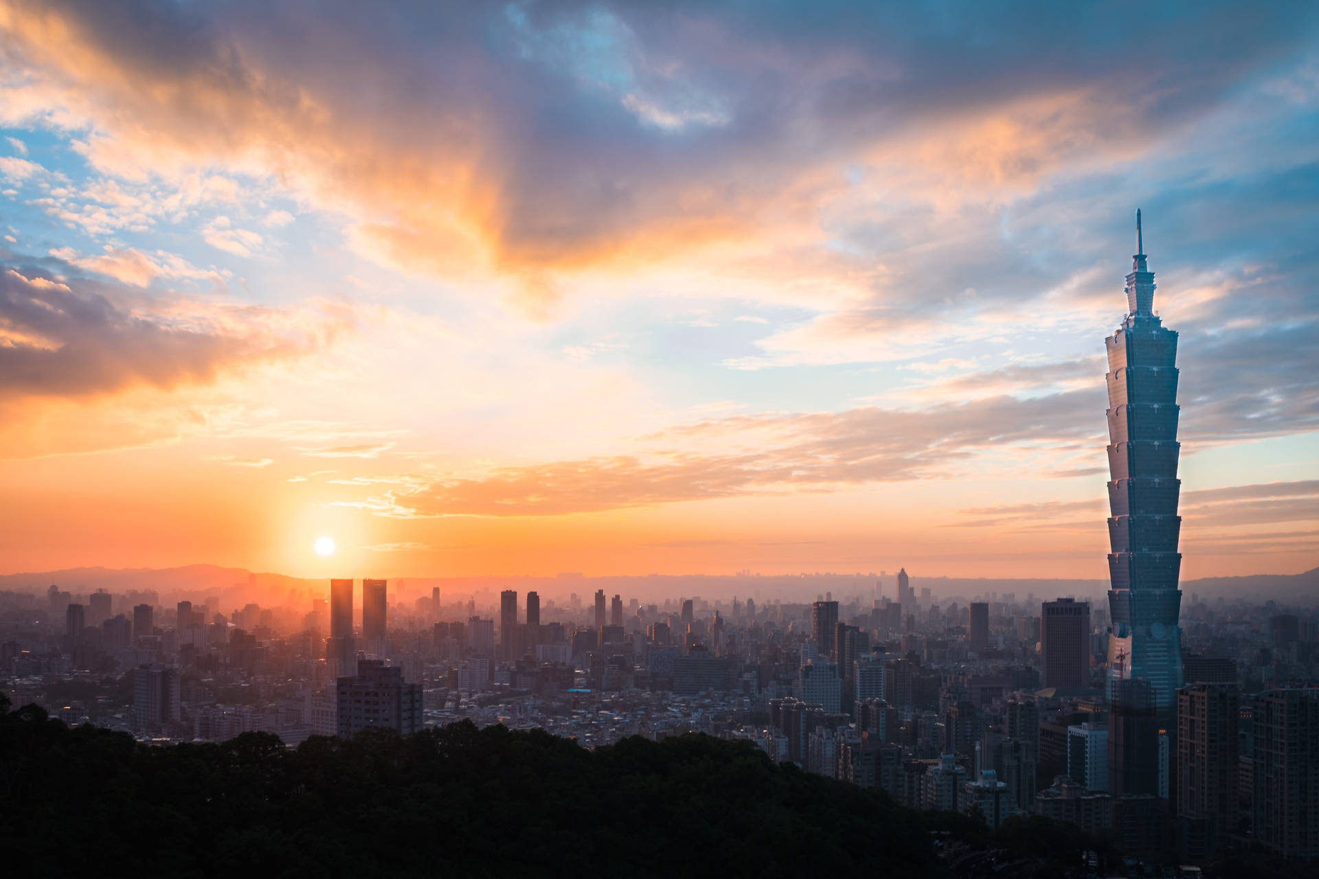 Taipeistadtlandschaft Bei Sonnenuntergang Wallpaper