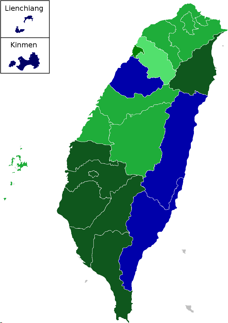 Taiwan Political Map Color Coded PNG
