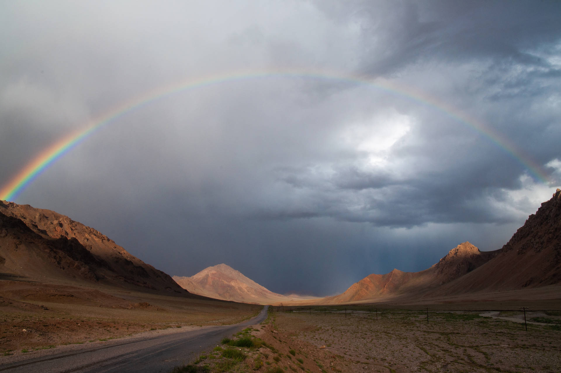 Tajikistan Brown Hills And Rainbow Wallpaper