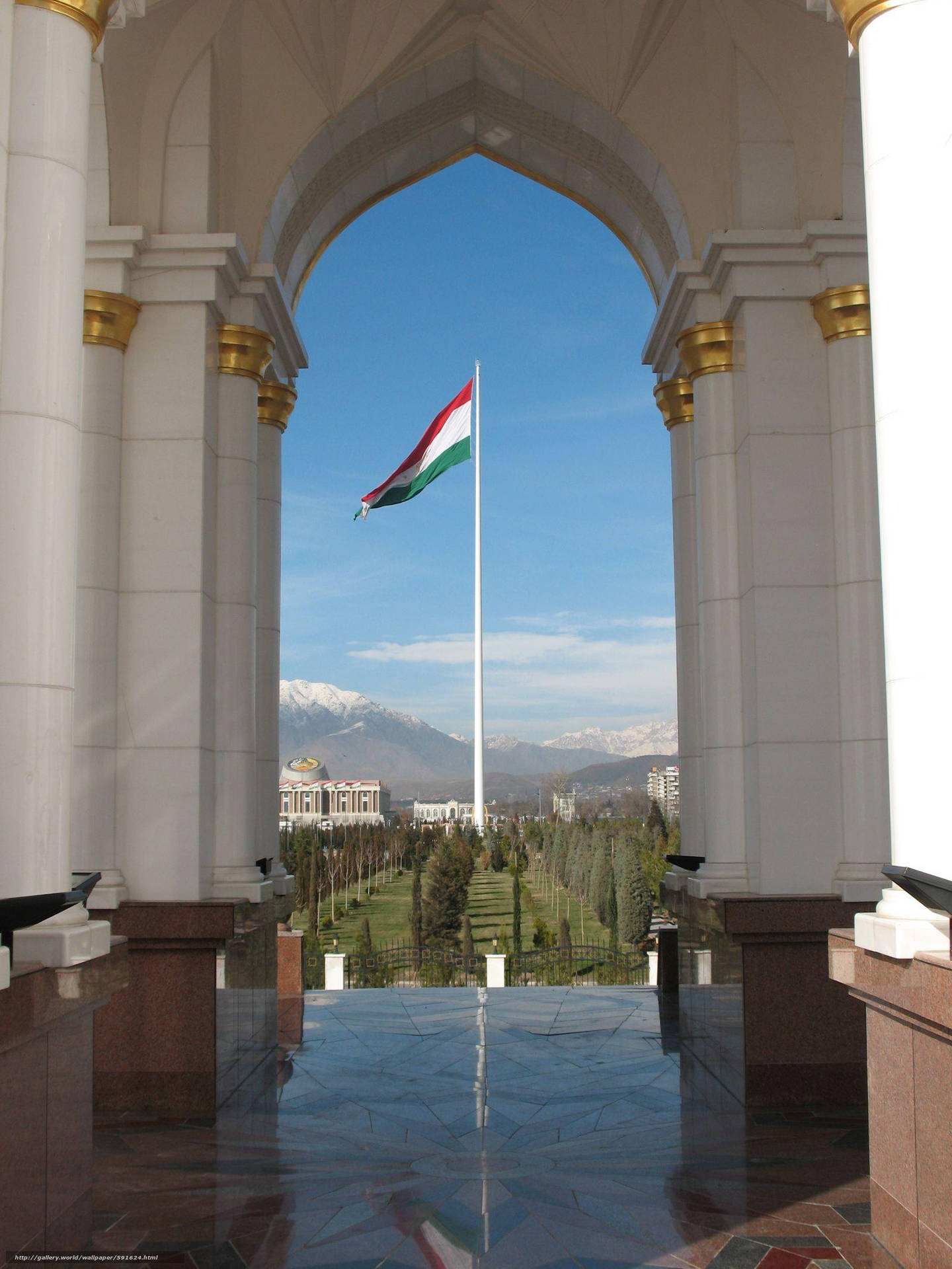 Tajikistan Flag Outside Hall Wallpaper