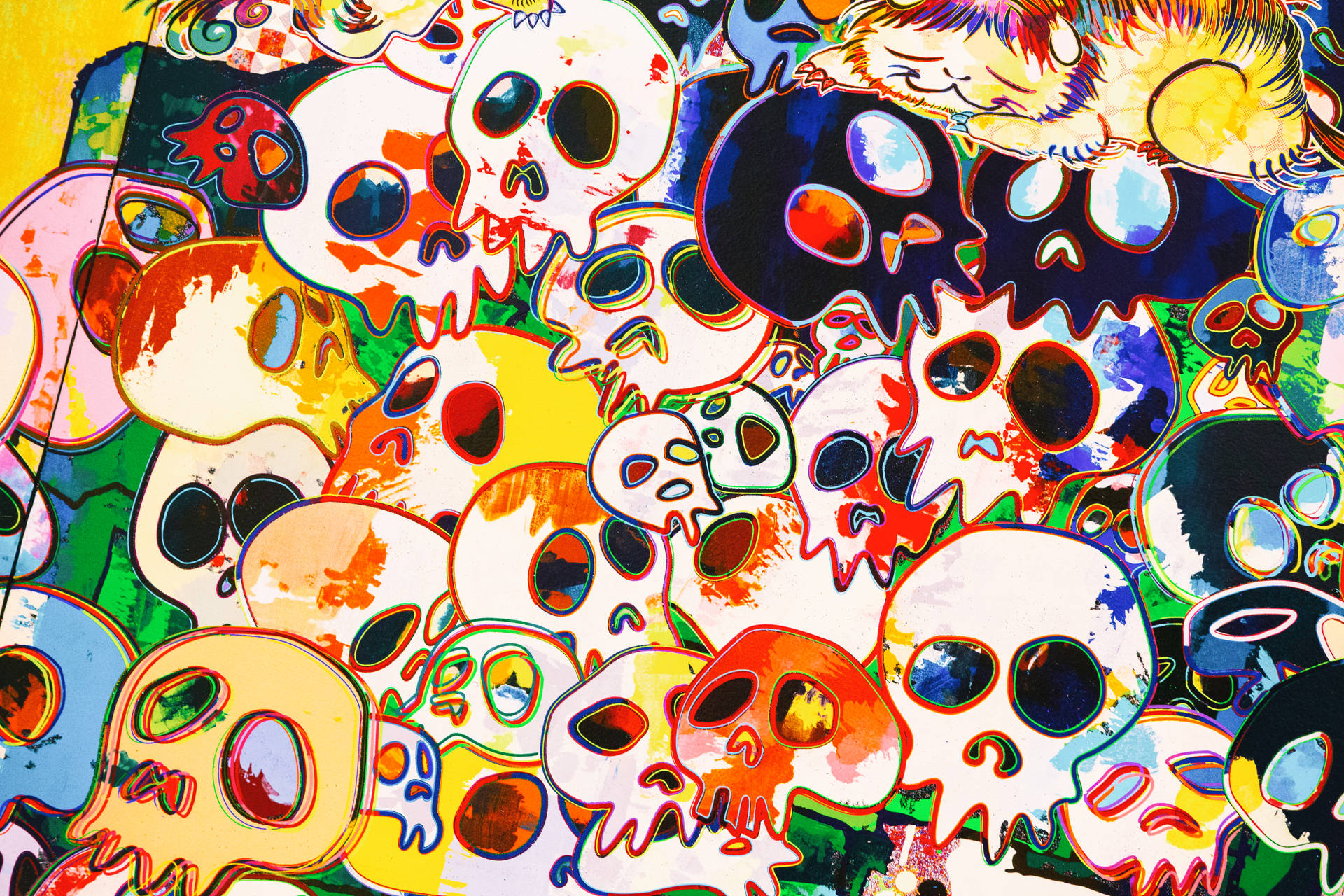 Takashi Murakami Skull Variety 4k Background
