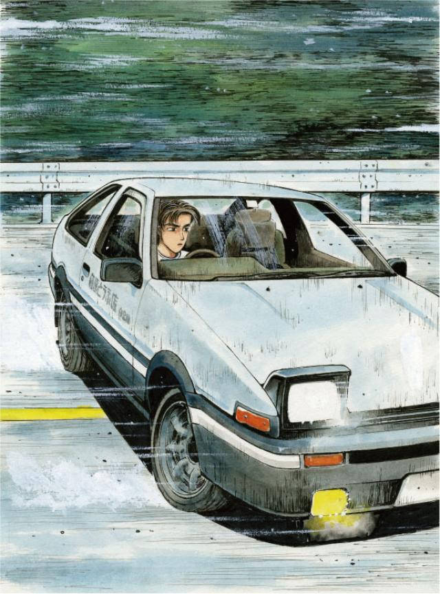 Takumi Fujiwara Driving A Car Anime Background