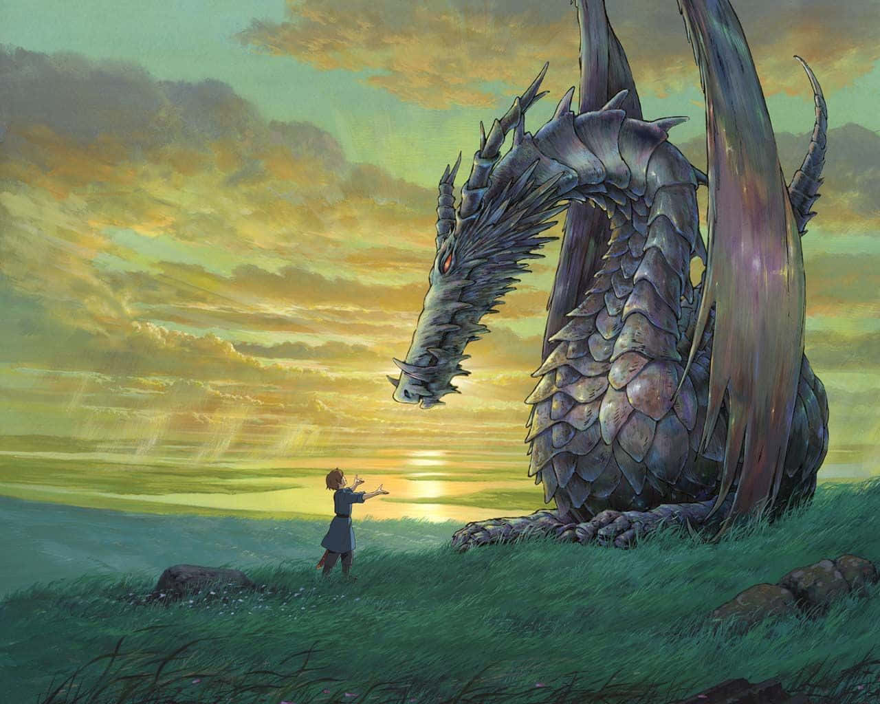 Tales From Earthsea majestic red dragon soaring in the sky Wallpaper