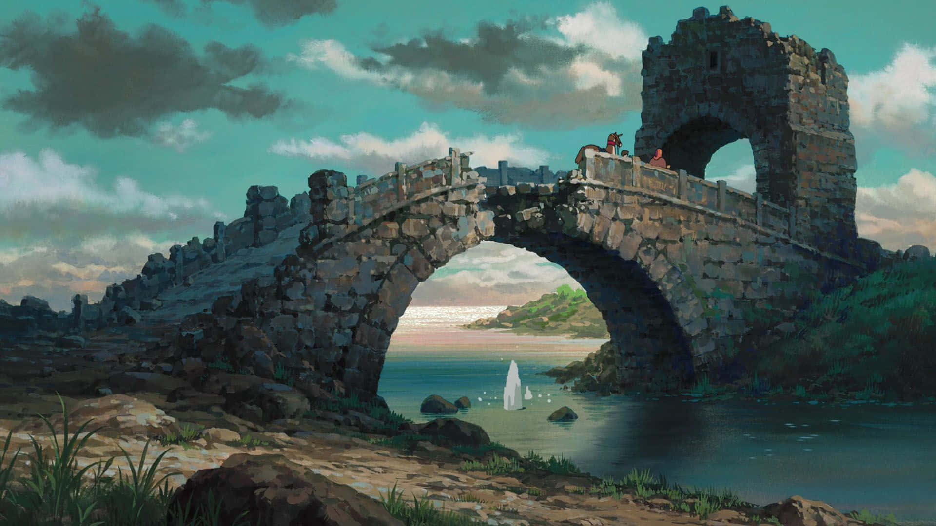 The stunning kingdom of Earthsea with dragon in skies Wallpaper