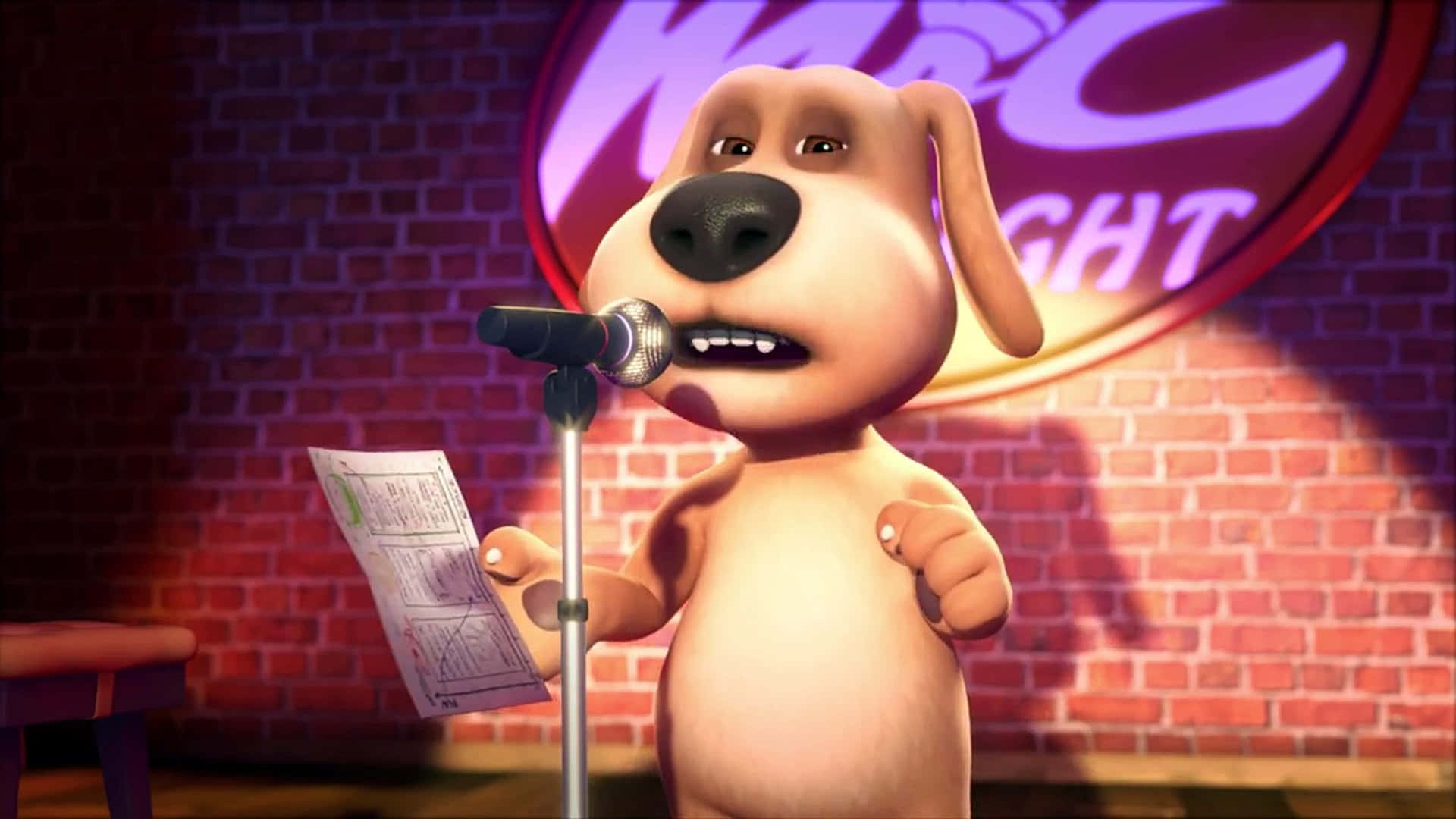 A Cartoon Dog Is Holding A Microphone Wallpaper