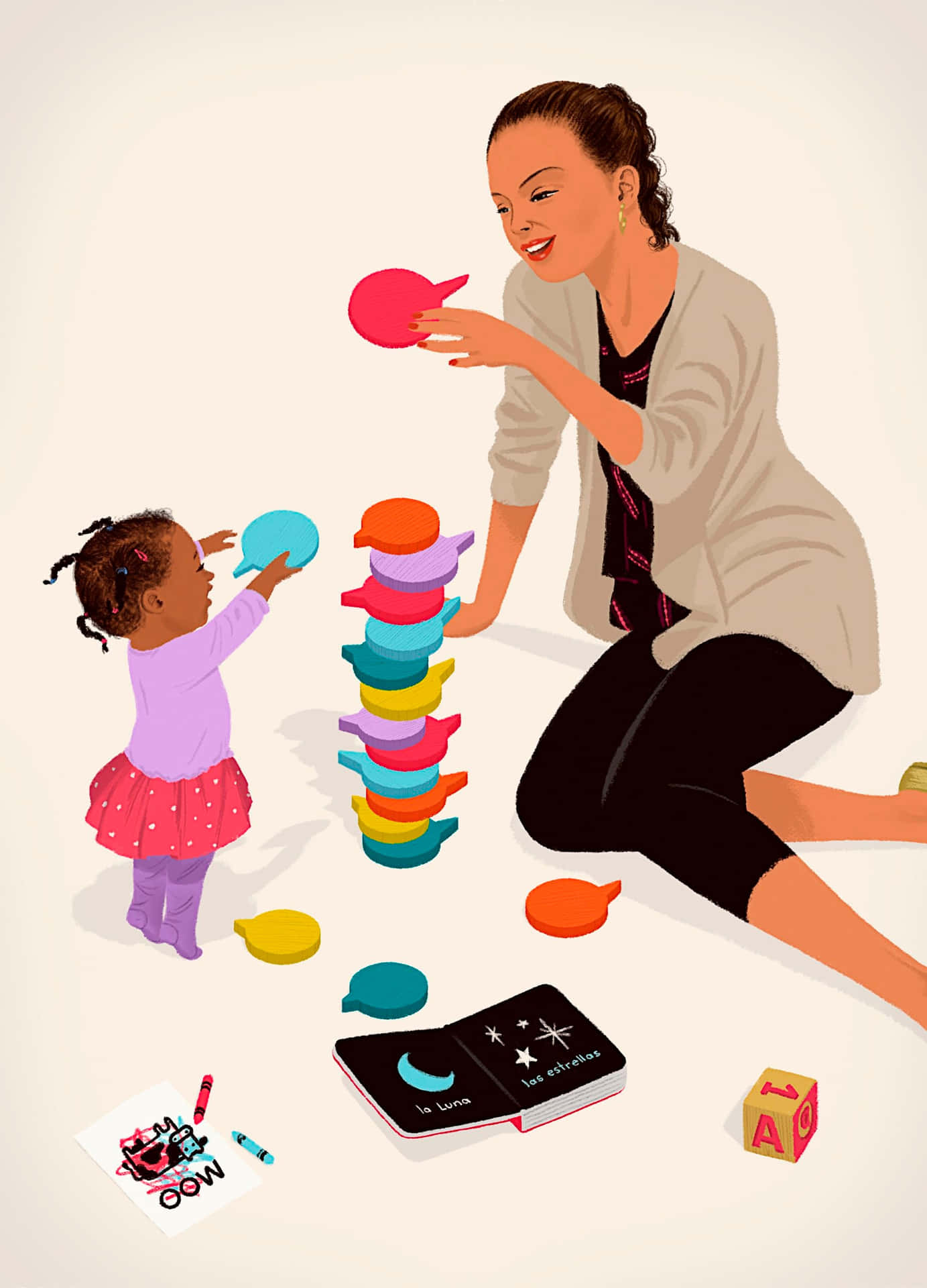 A Woman And A Child Playing With Toys