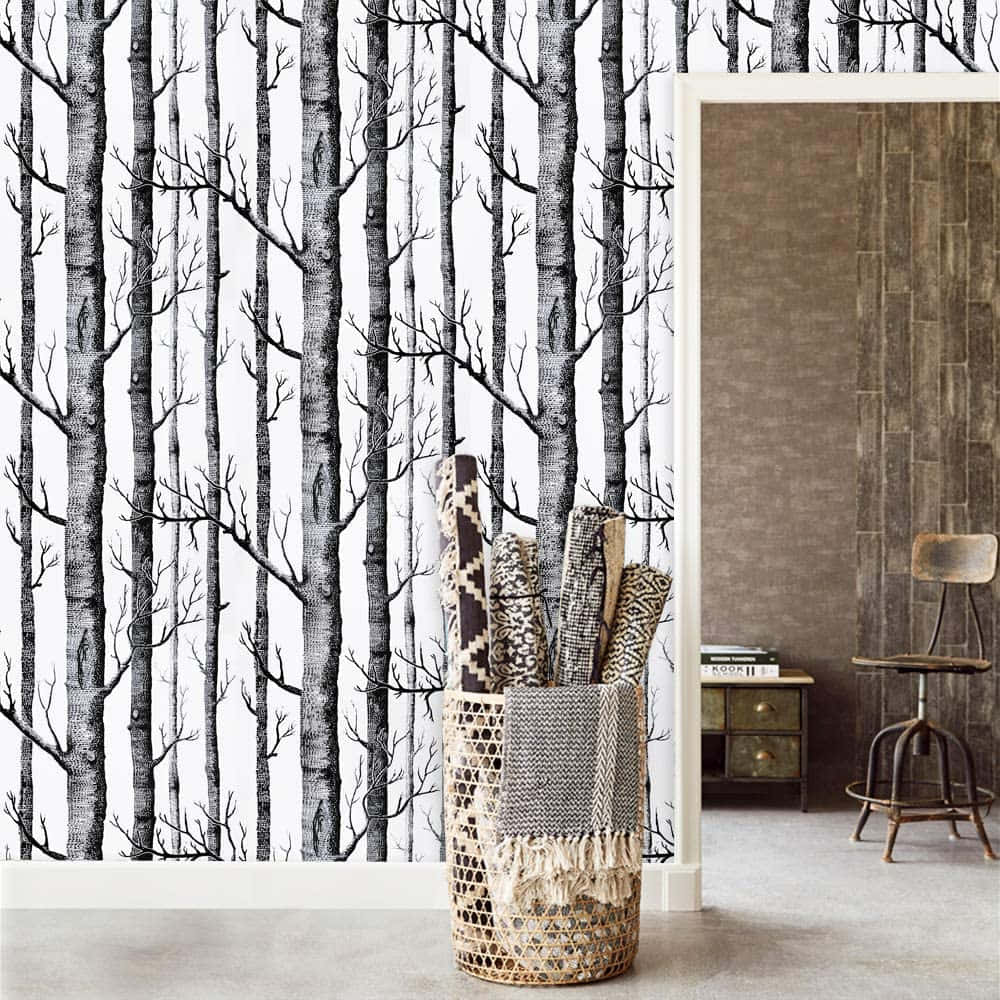 Tall Tree Branches On Wall Wallpaper
