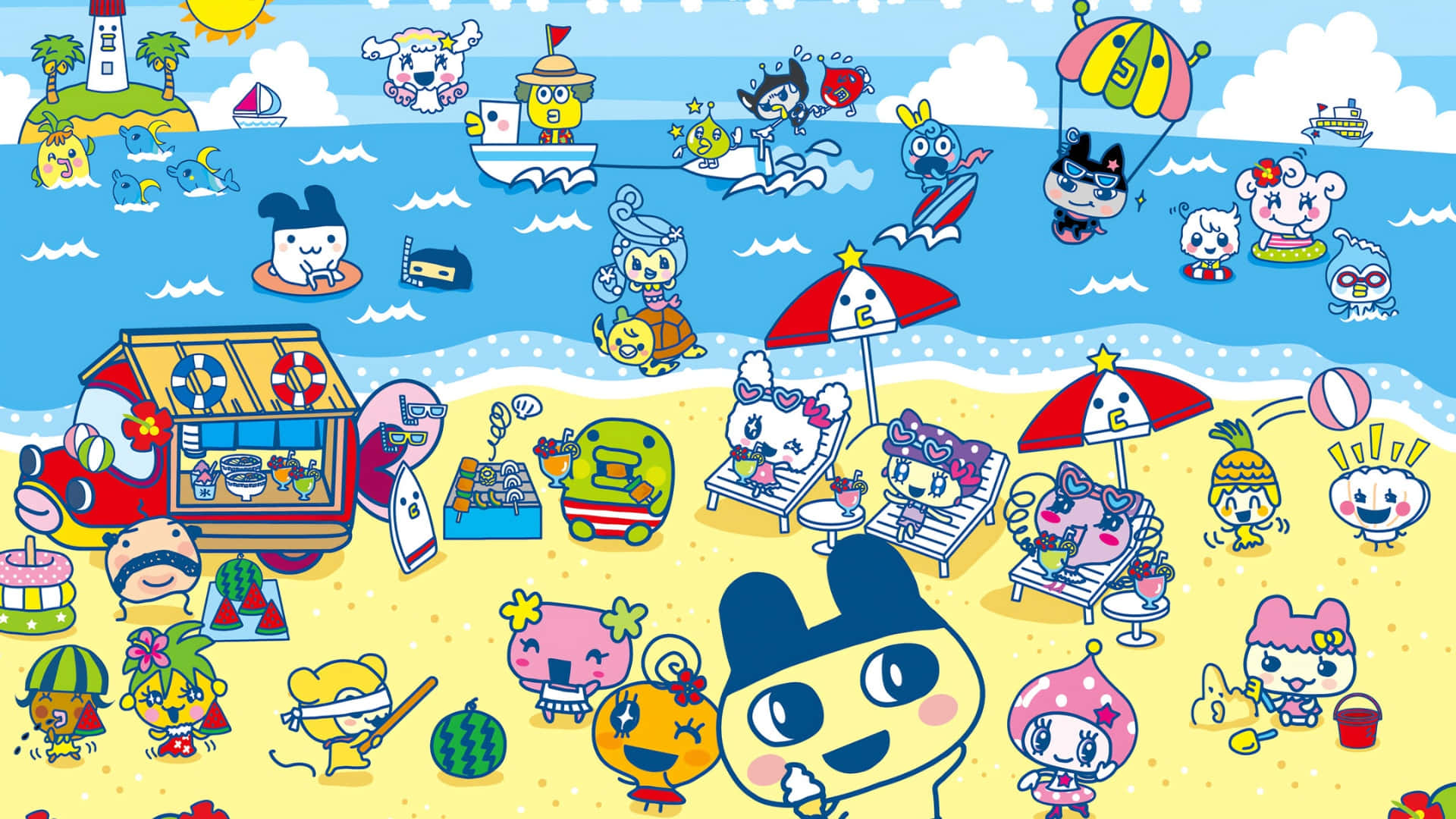 Fiesta En La Playa De Tamagotchi Fondo de pantalla