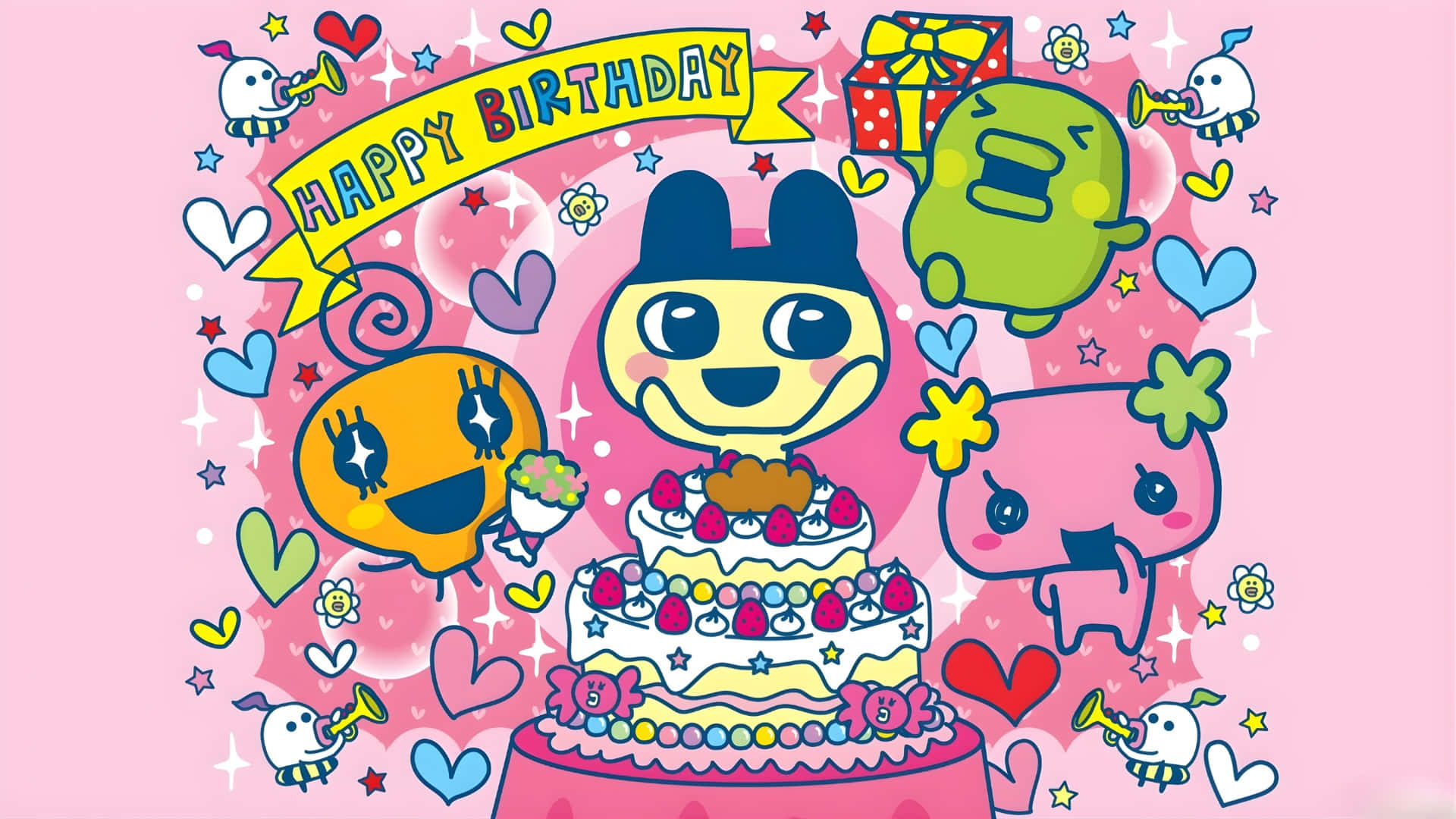 Celebración De Cumpleaños De Tamagotchi Fondo de pantalla