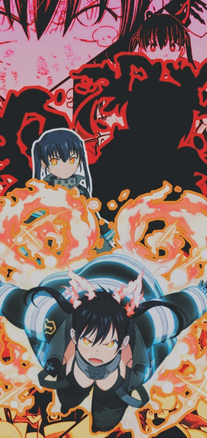 Et manga med to tegn i midten af en ild Wallpaper