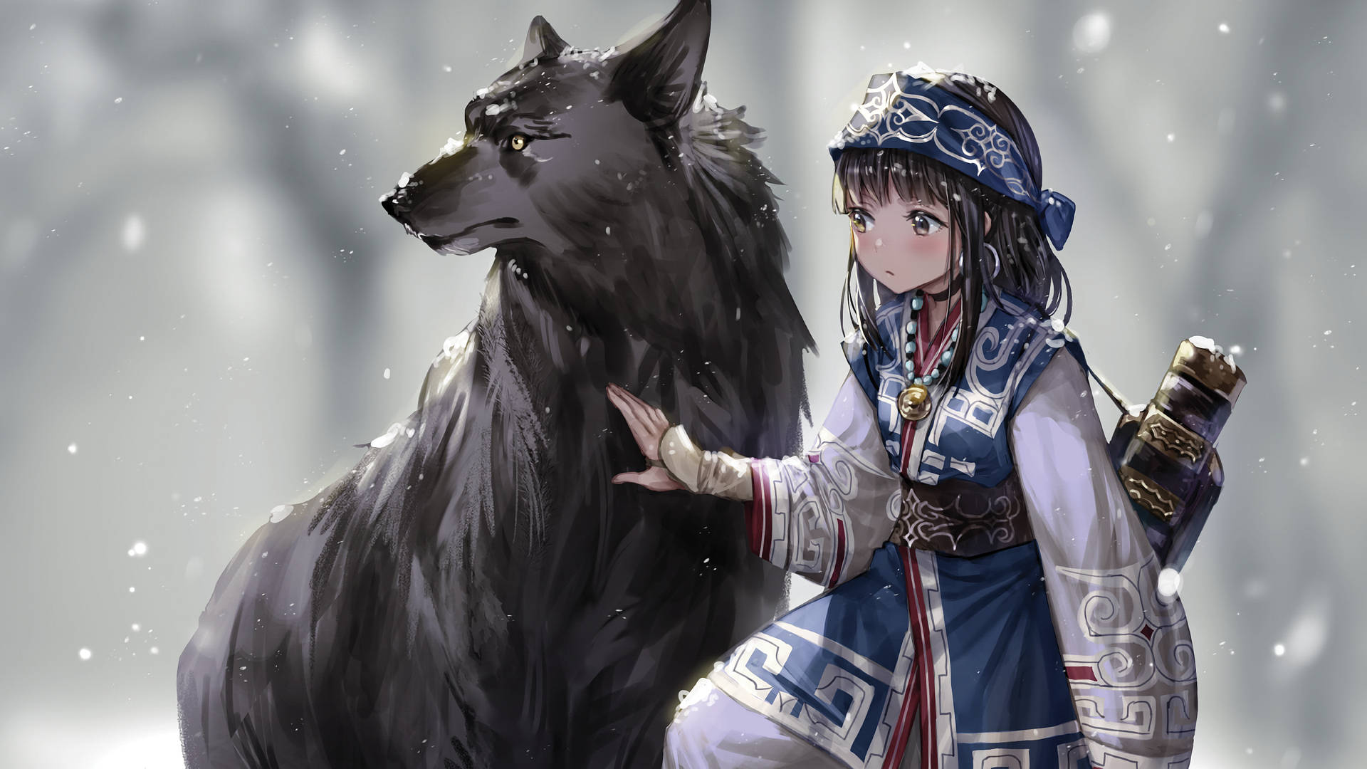 Tamaskan Anime Dog With Girl Background