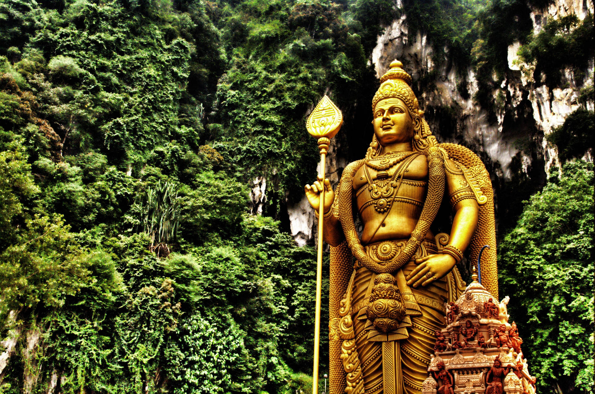 Tamil God Murugan Statue Holding Spear Wallpaper