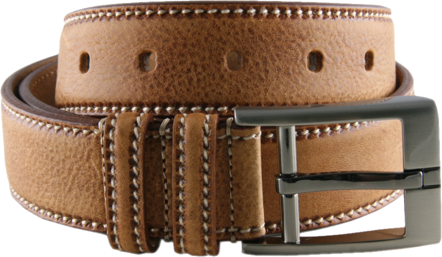 Tan Leather Beltwith Silver Buckle.png PNG