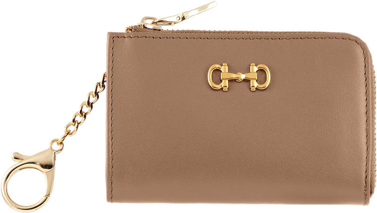 Tan Leather Walletwith Golden Chainand Clasp PNG