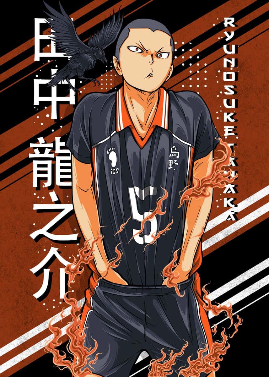 Tanaka Ryunosuke In Een Pose In Zijn Volleybaluniform Achtergrond