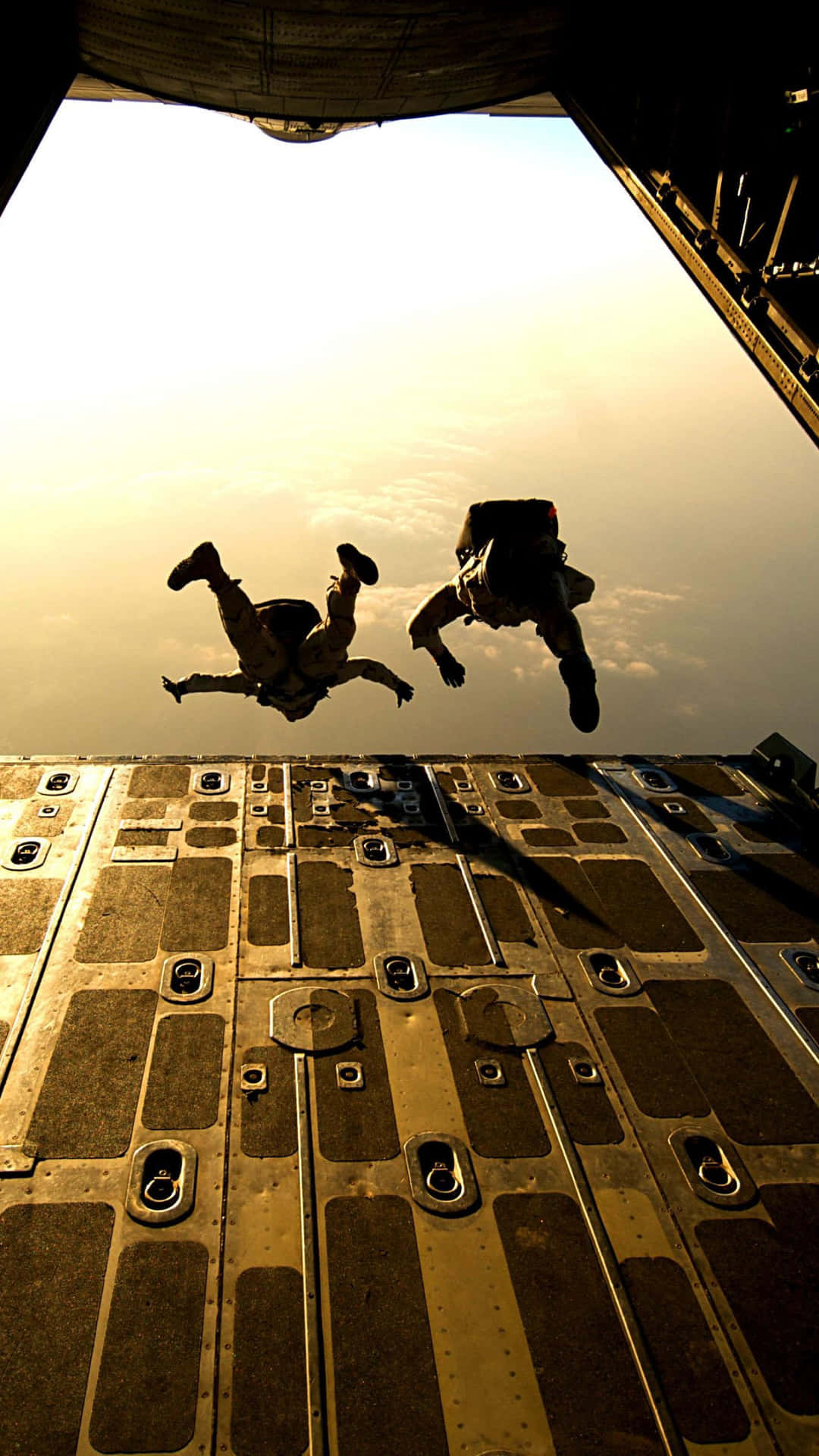 Paracadutismoin Tandem Saltando Dall'aereo Sfondo