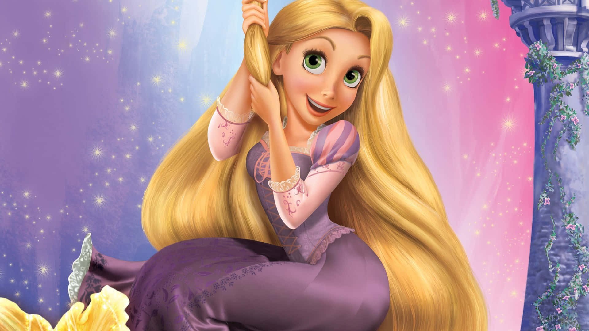 Rapunzel staring off into the distance from her home in the Tangled tower