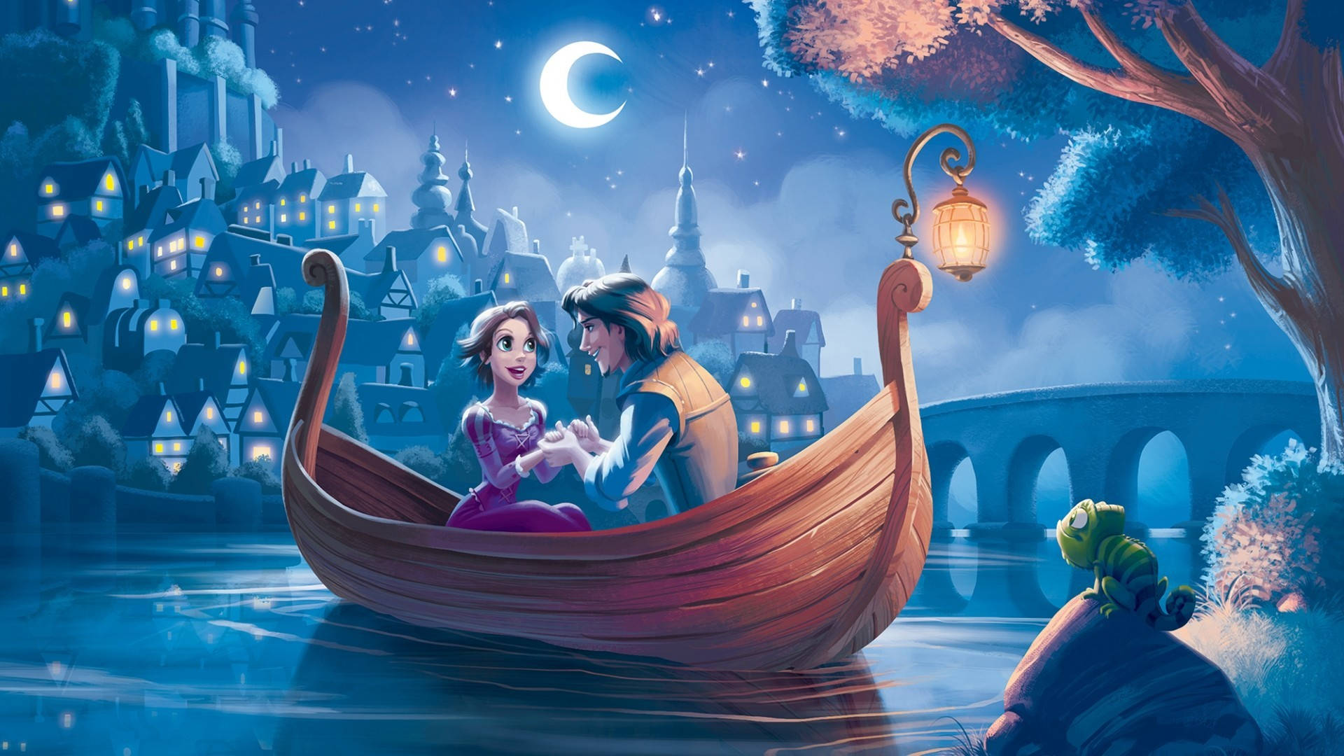 Tangled Flynn & Rapunzel On A Boat Wallpaper
