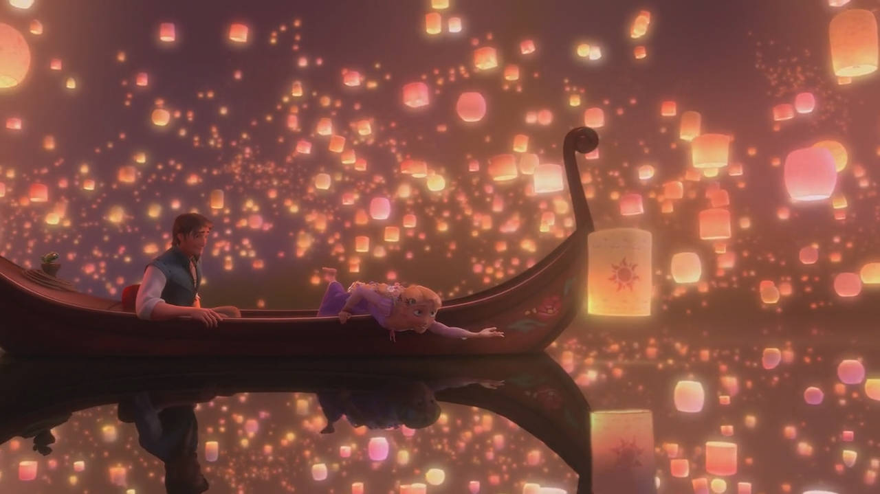 Tangled Rapunzel & Flynn With Lanterns Wallpaper