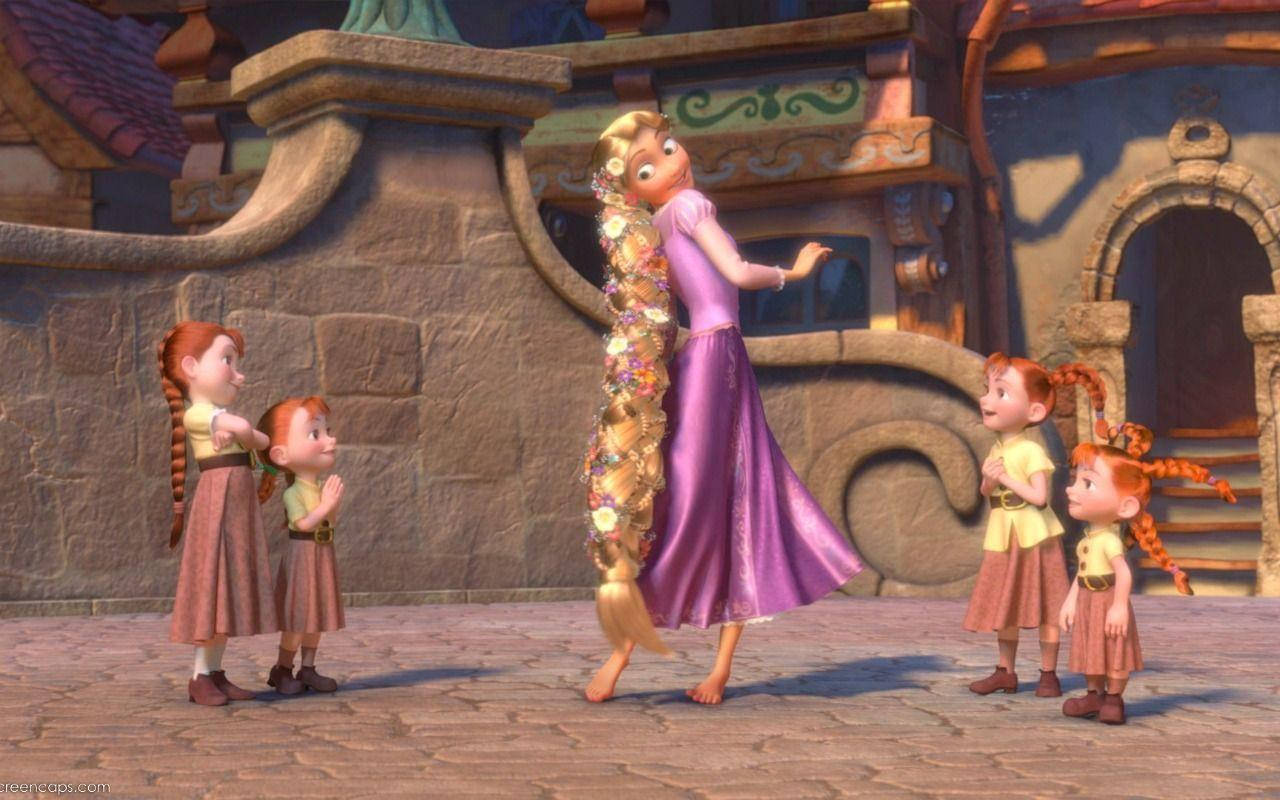 Tangled Rapunzel Playing With Kids Wallpaper