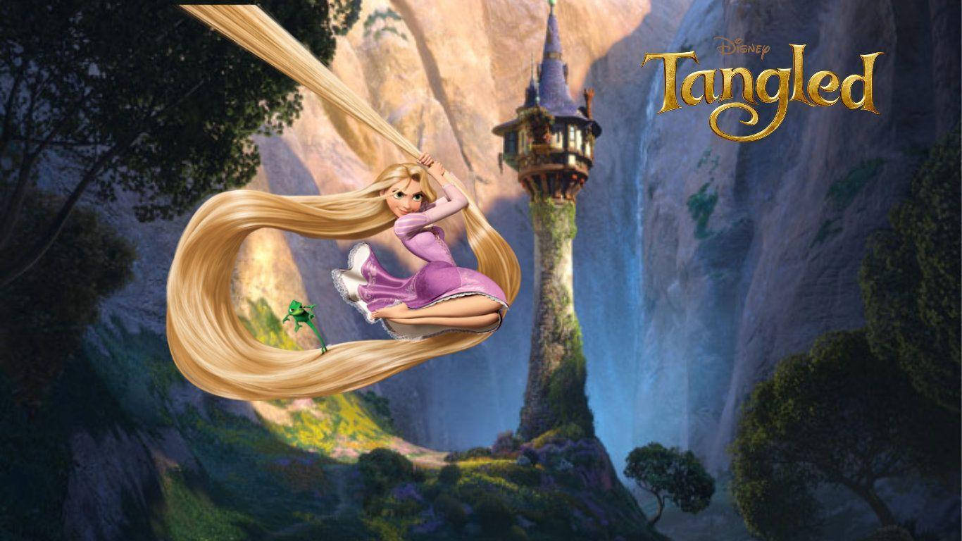 Tangled Rapunzel Swinging With Hair Wallpaper