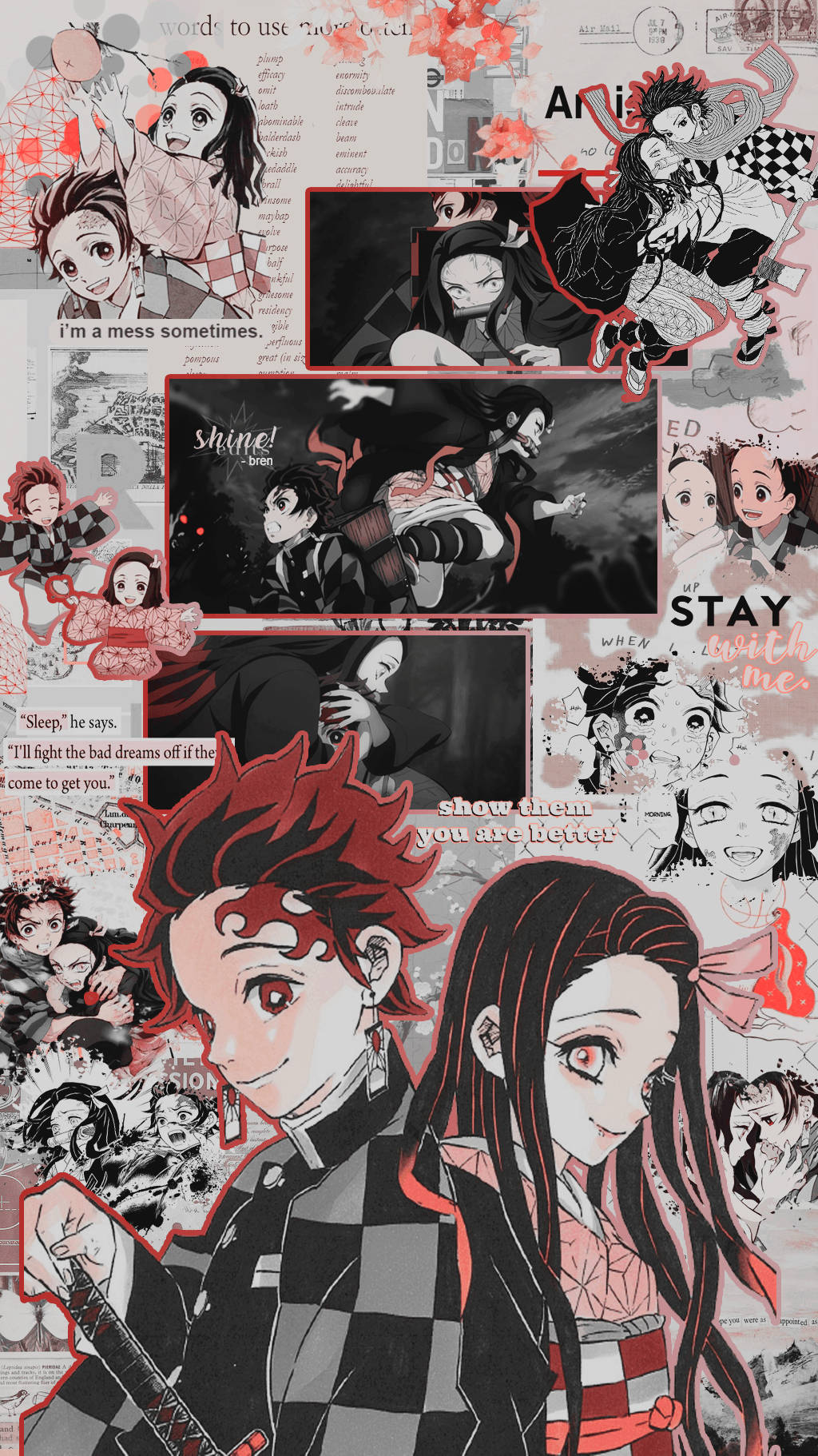 Tanjiro and Nezuko Aesthetic Collage Wallpaper