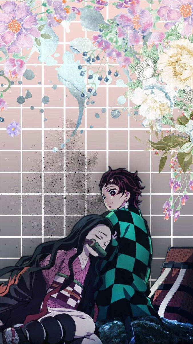 Tanjiro And Nezuko Flower Background Wallpaper