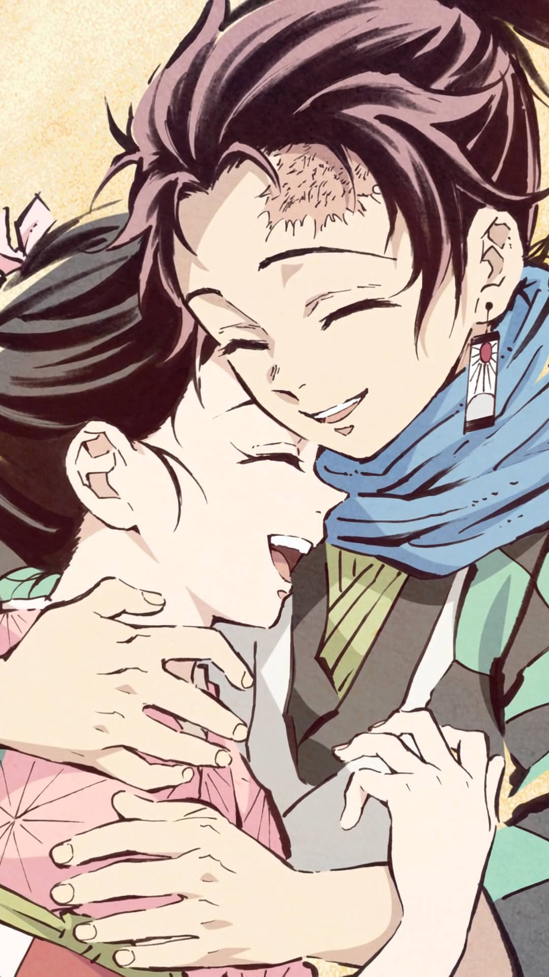 Tanjiro And Nezuko Happy Hug Wallpaper