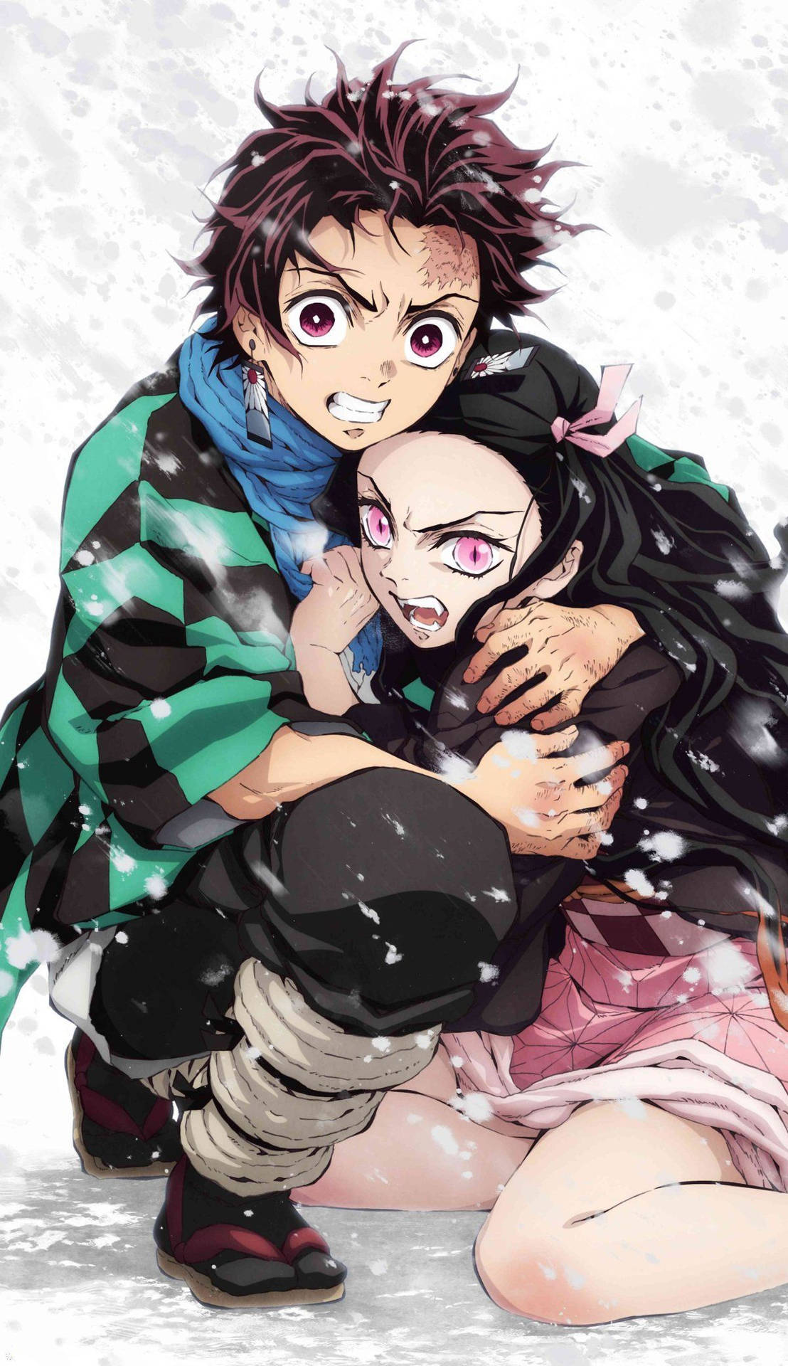 Tanjiro And Nezuko Protect Snow Wallpaper