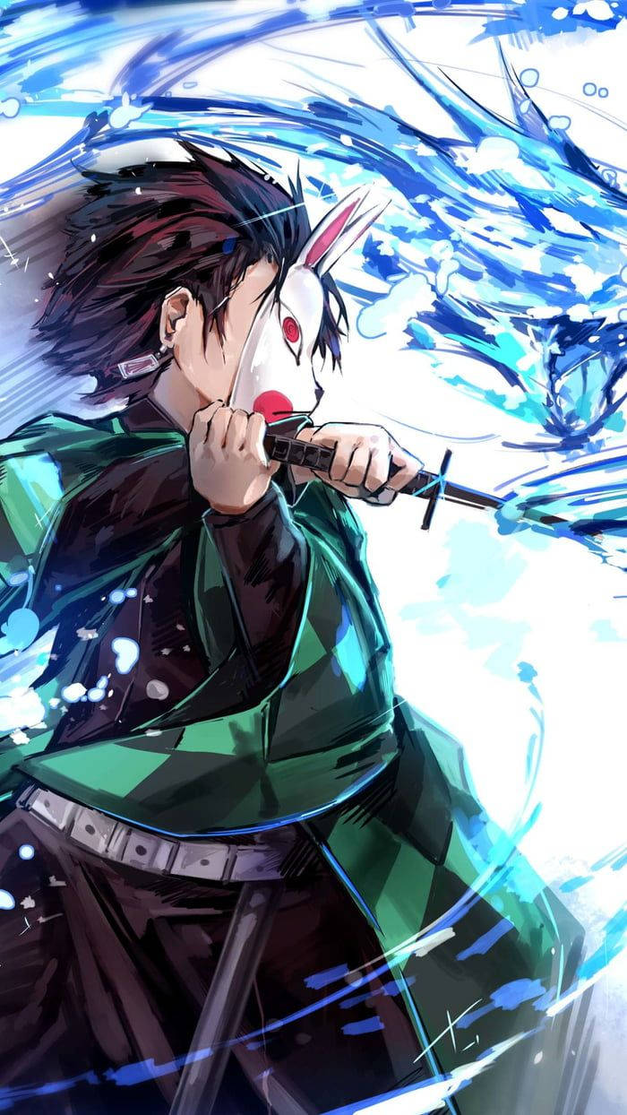 Tanjiro in his traditional Shinobi attire, ready to fight against evil with the power of water. Wallpaper