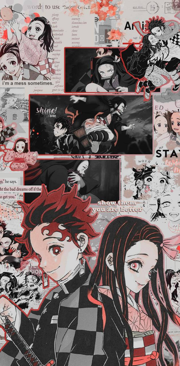 Tanjiro Og Nezuko Øjeblikke Collage Wallpaper