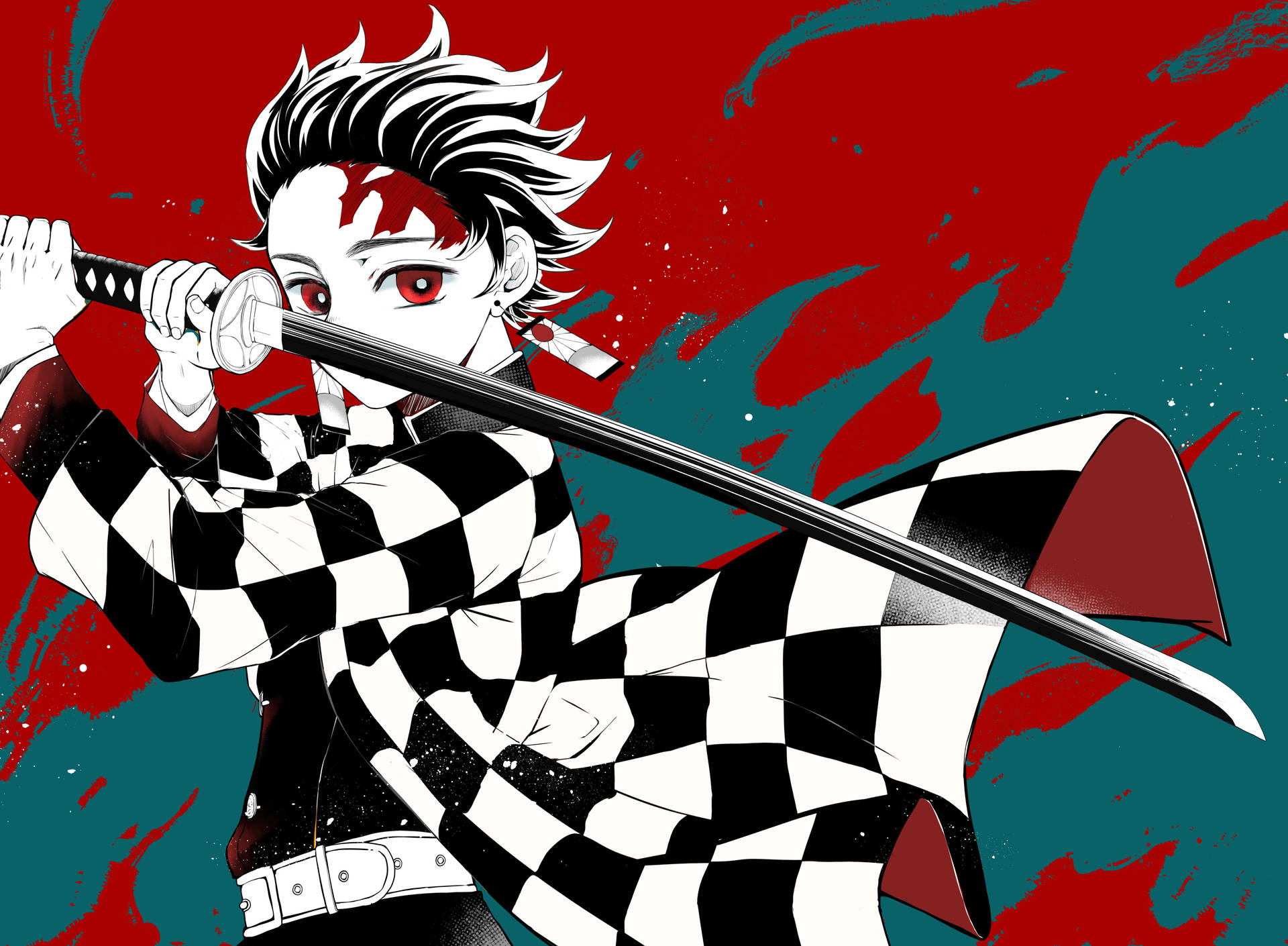 Tanjiro in Red and Green Wallpaper