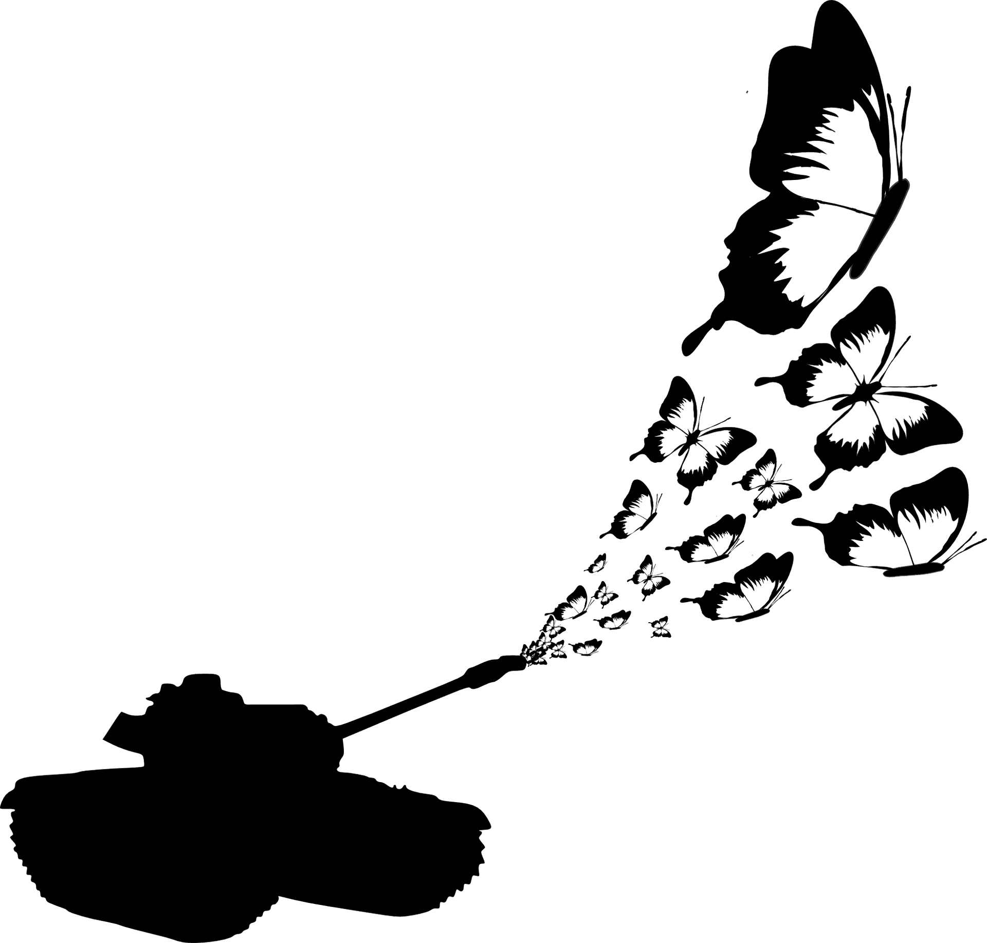 Tank Transforming Into Butterflies Silhouette PNG