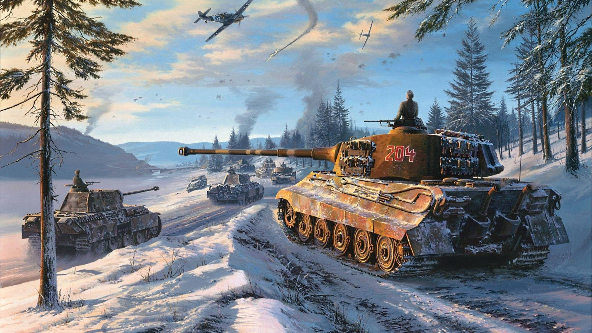 Tanks In Snowy Field Wallpaper