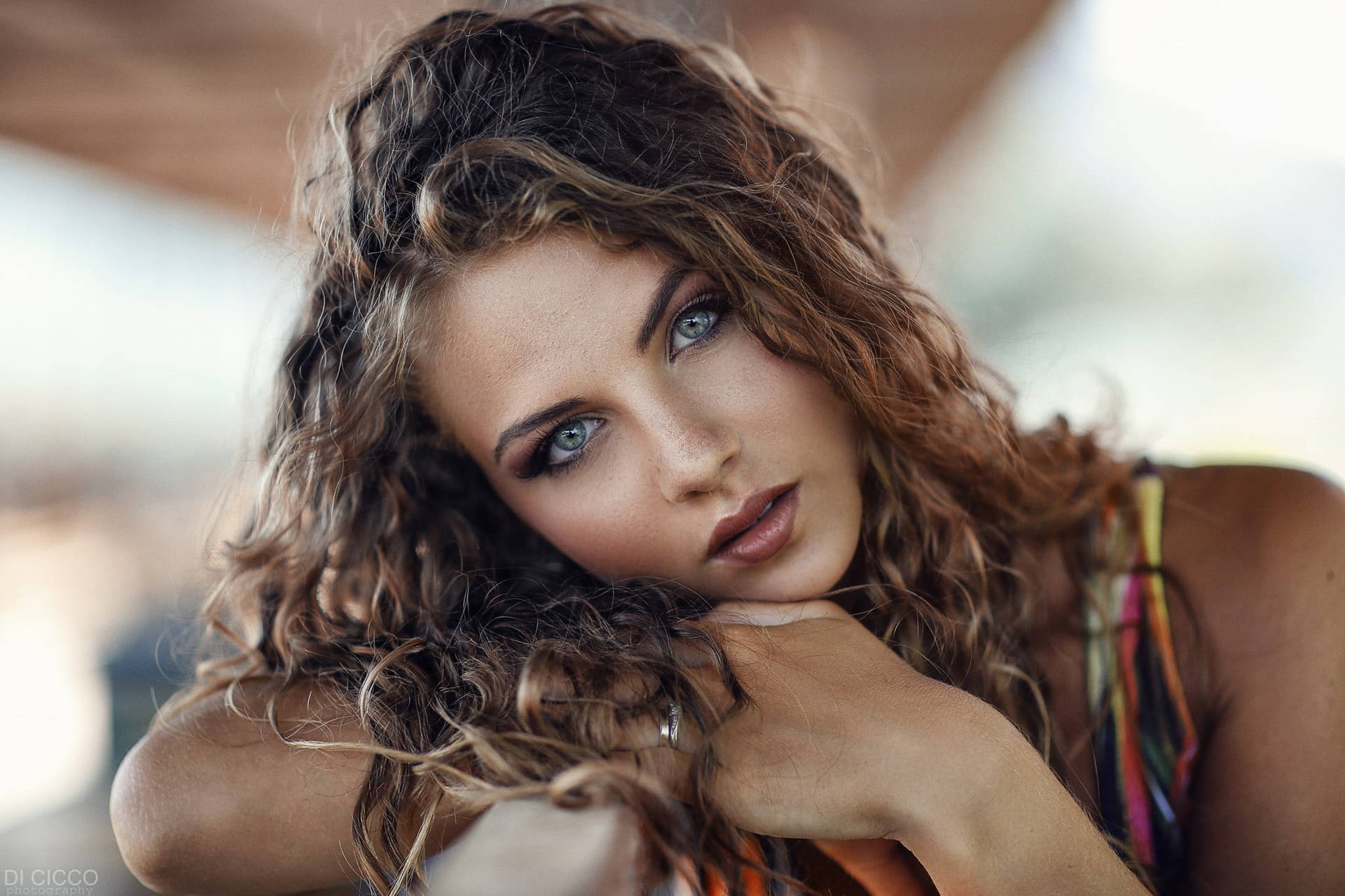 Tanned Woman With Curly Hair Background