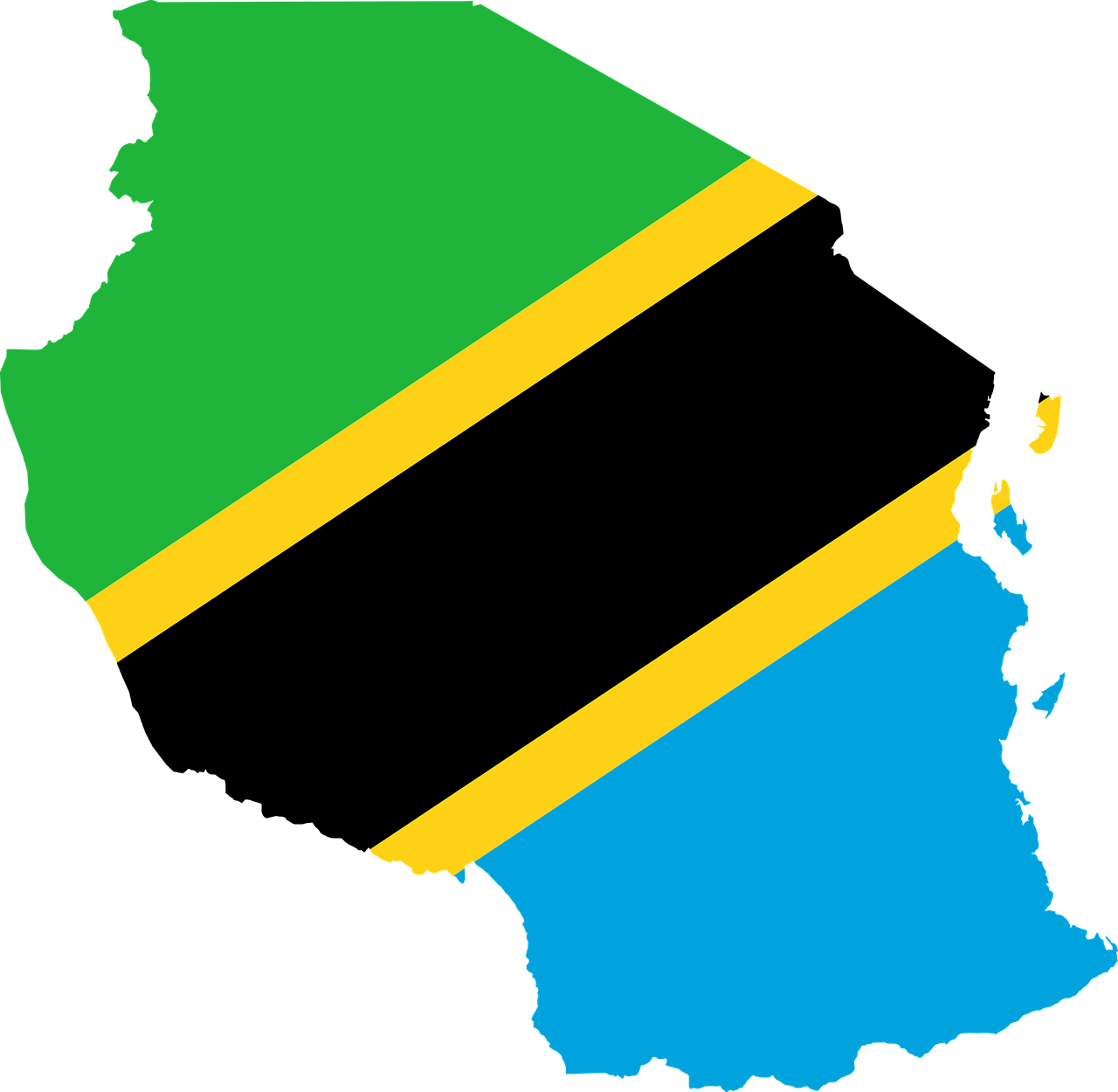 Tanzania Map Outlined With Flag Colors PNG