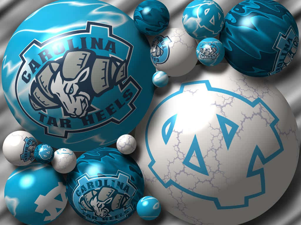 A Group Of Blue And White Balls With A Logo On Them Wallpaper
