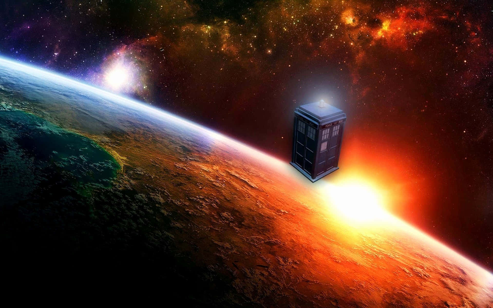 Udforsk universet med stil med det ikoniske TARDIS-tapet. Wallpaper