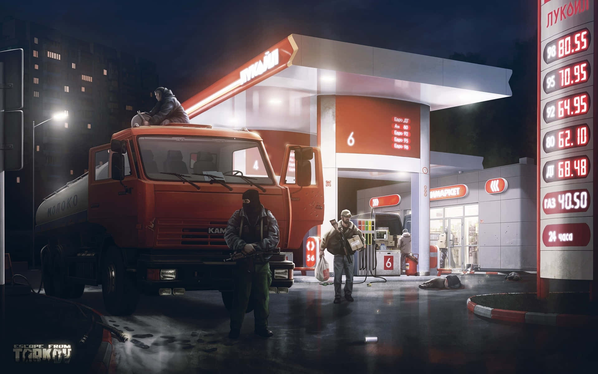 Tarkov Gas Station Raid Nighttime Wallpaper