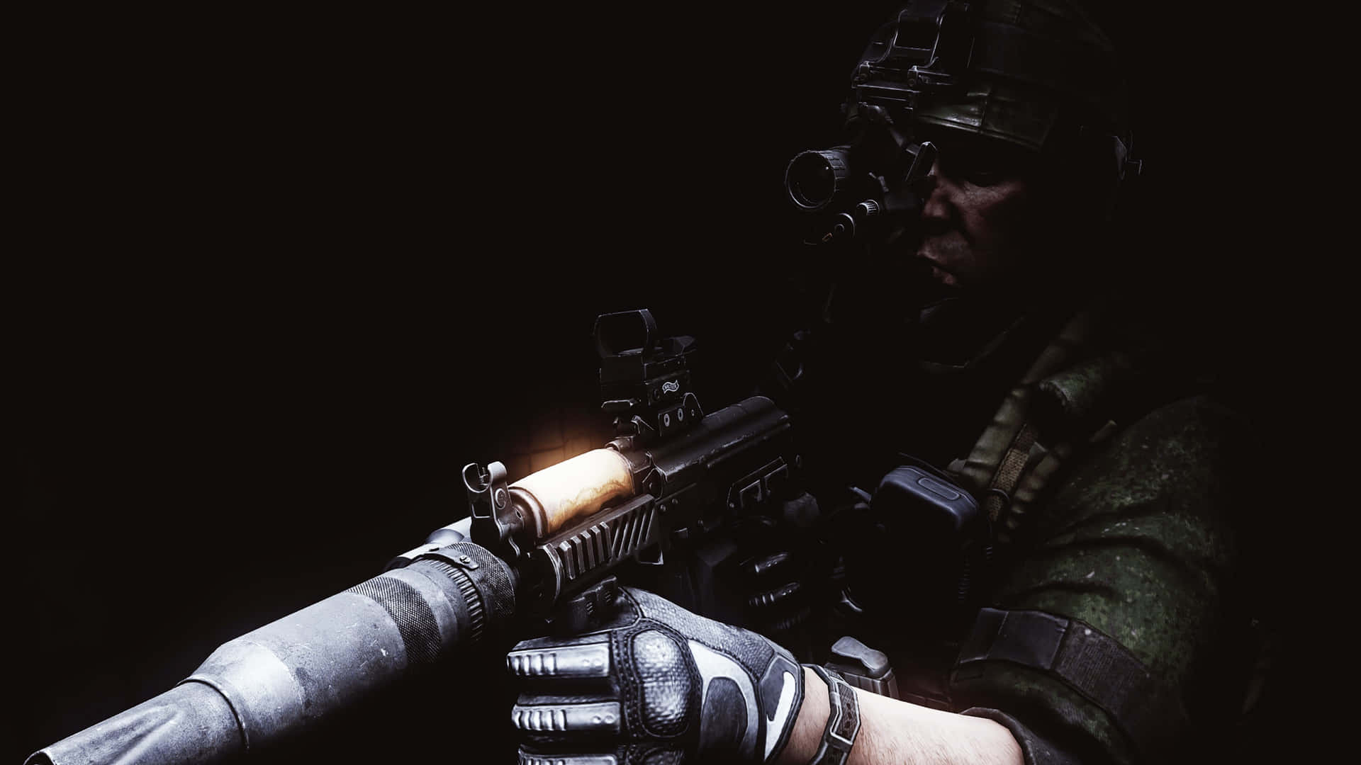 Tarkov_ Soldier_ Firing_ In_ Darkness Wallpaper