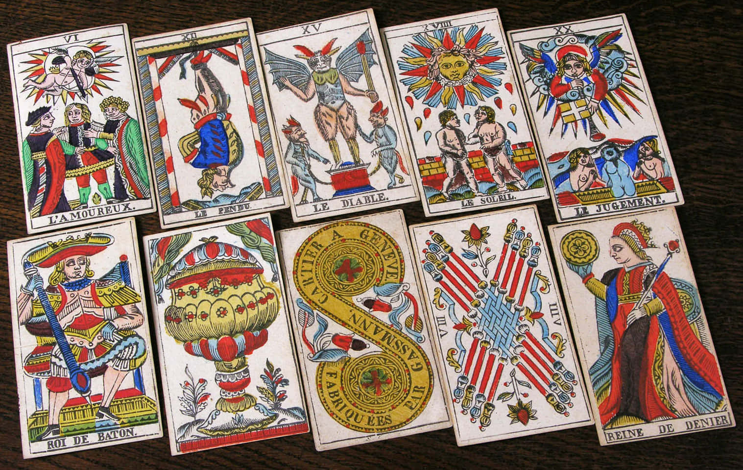 Mystical Tarot Cards on Dark Wooden Table
