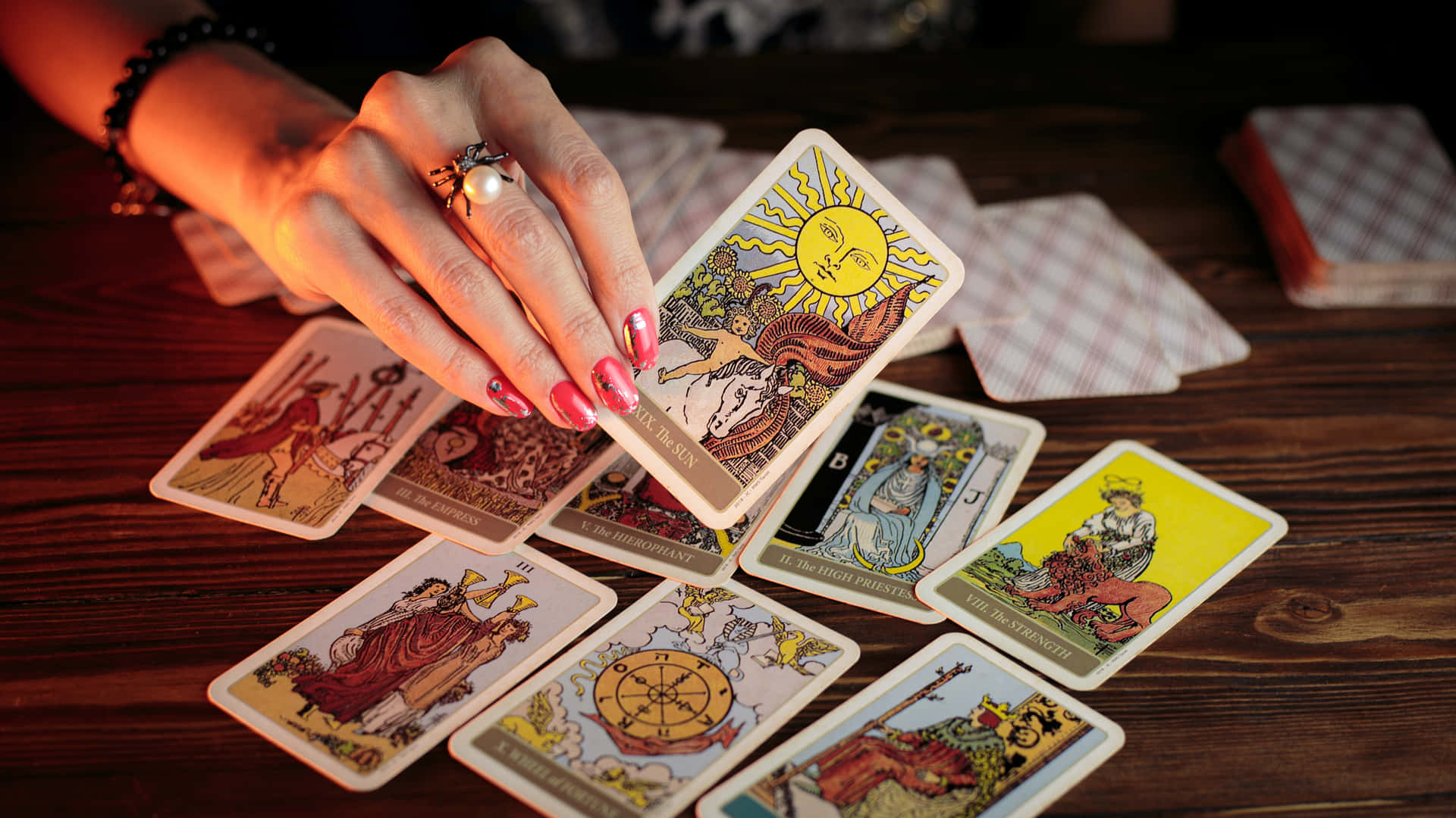 Mystical Tarot Card Spread on a Cosmic Background