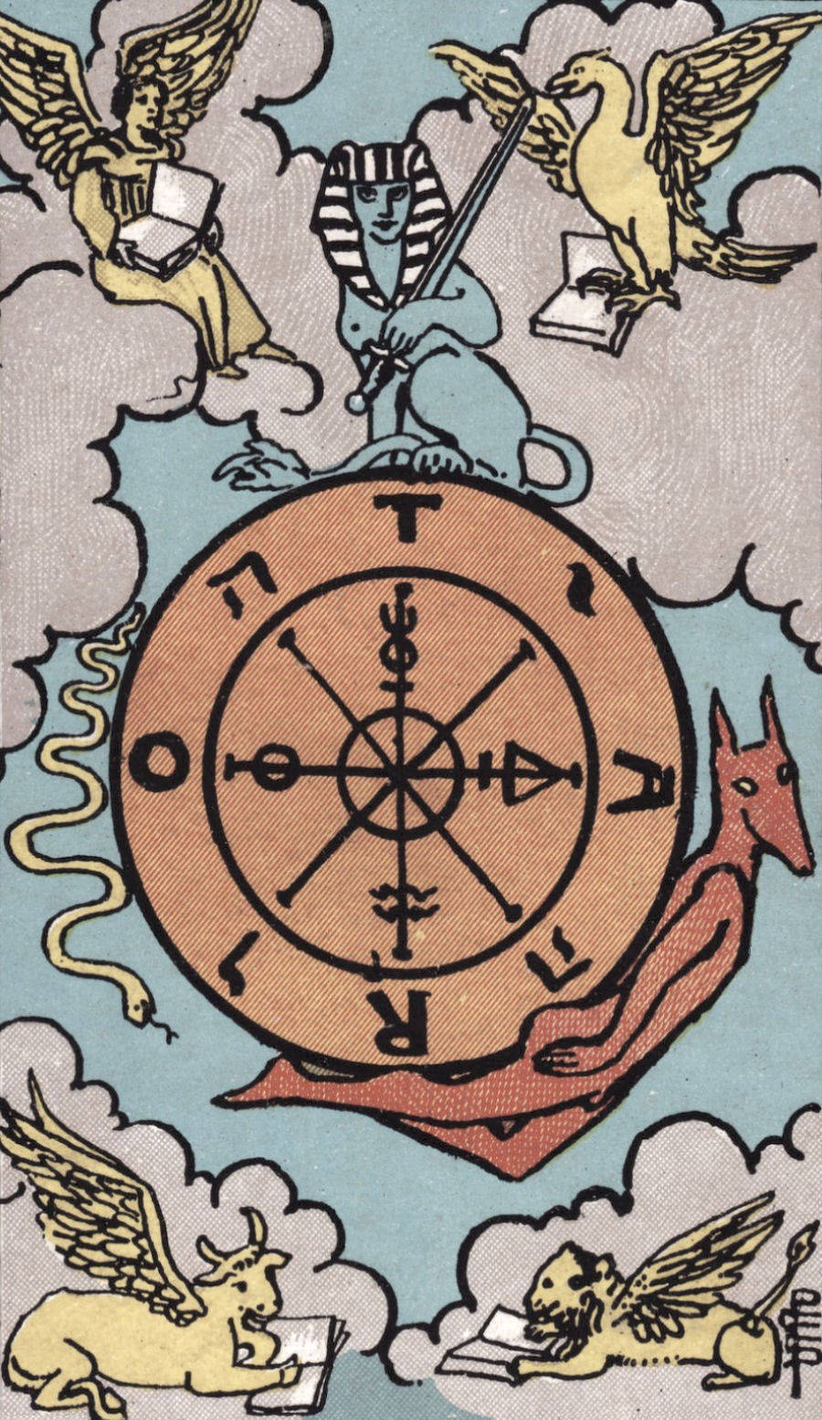Et tarotkort med en kompas og engle der flyver omkring det. Wallpaper