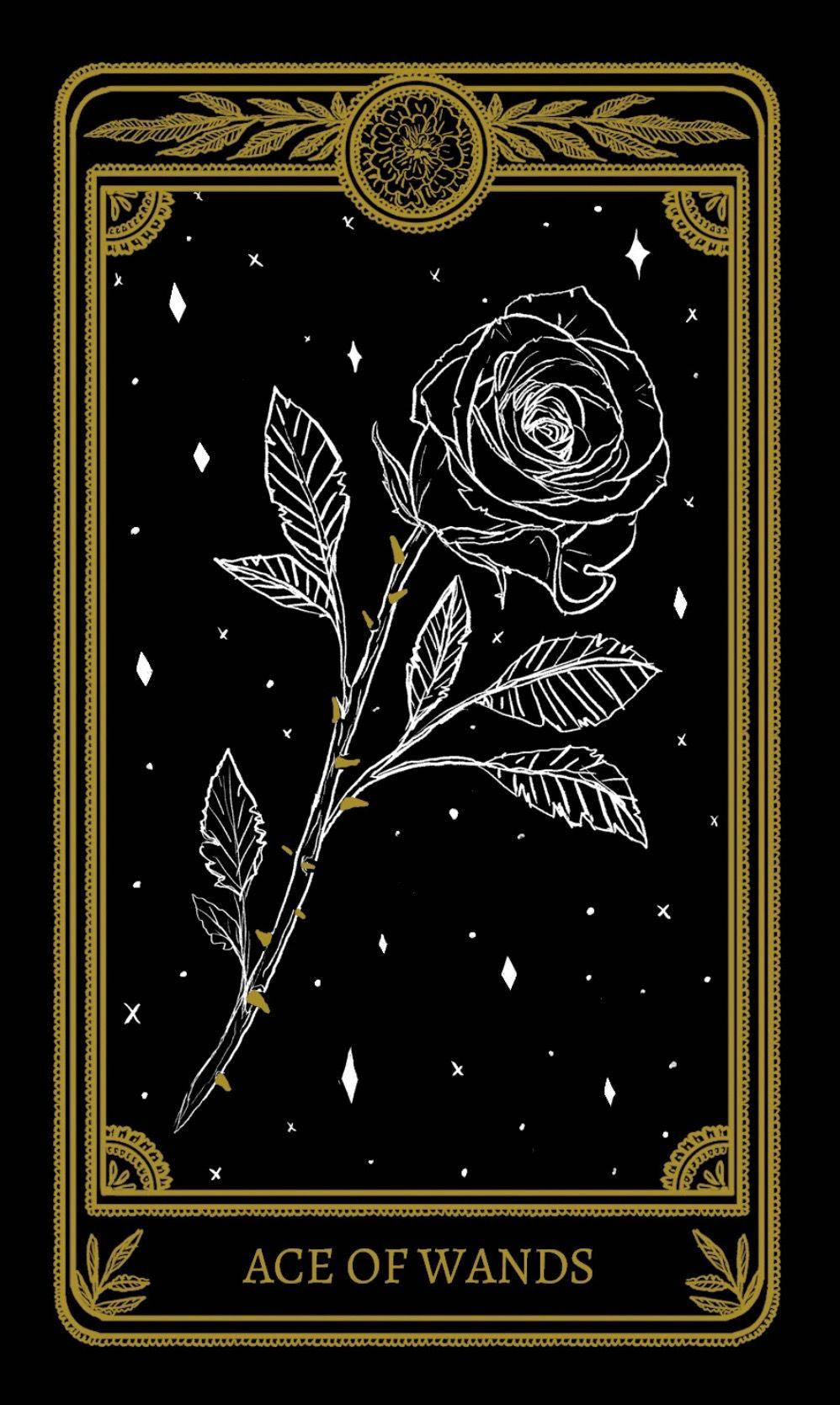 A Black And Gold Tarot Card With A Rose Wallpaper