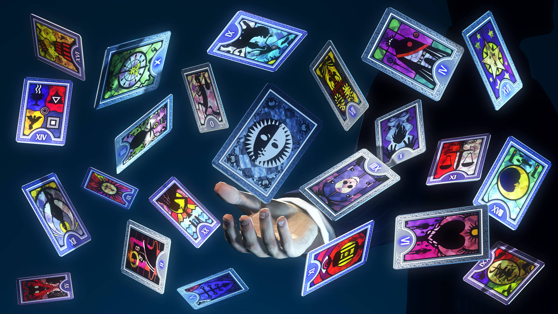 A Hand With Cards Flying Around It Wallpaper