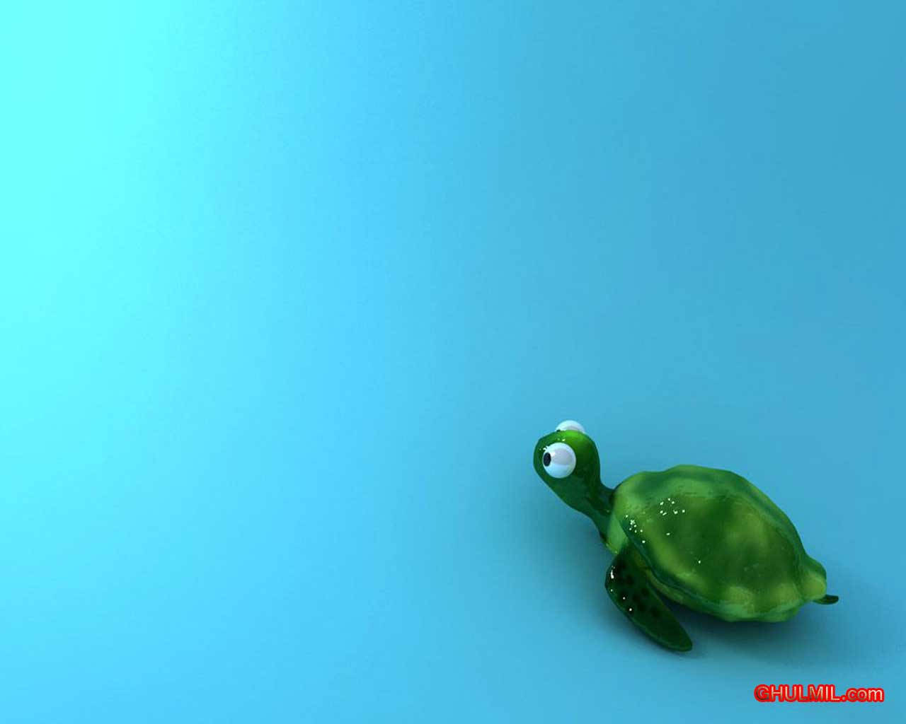 Tartaruga Verde Na Superfície Azul, Computador Fofo Papel de Parede