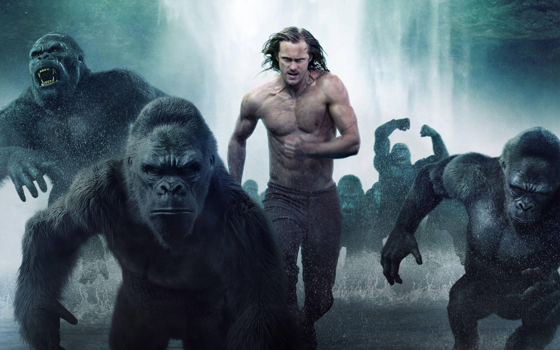 Tarzanrennt Mit Gorillas Davon. Wallpaper