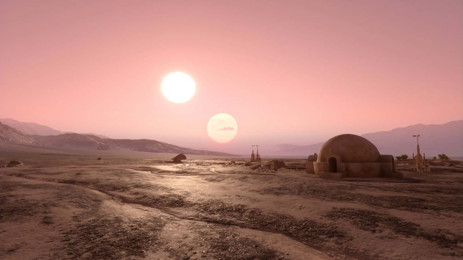 In the middle of Tatooine's Desert lies a battleground of courage and adventure." Wallpaper