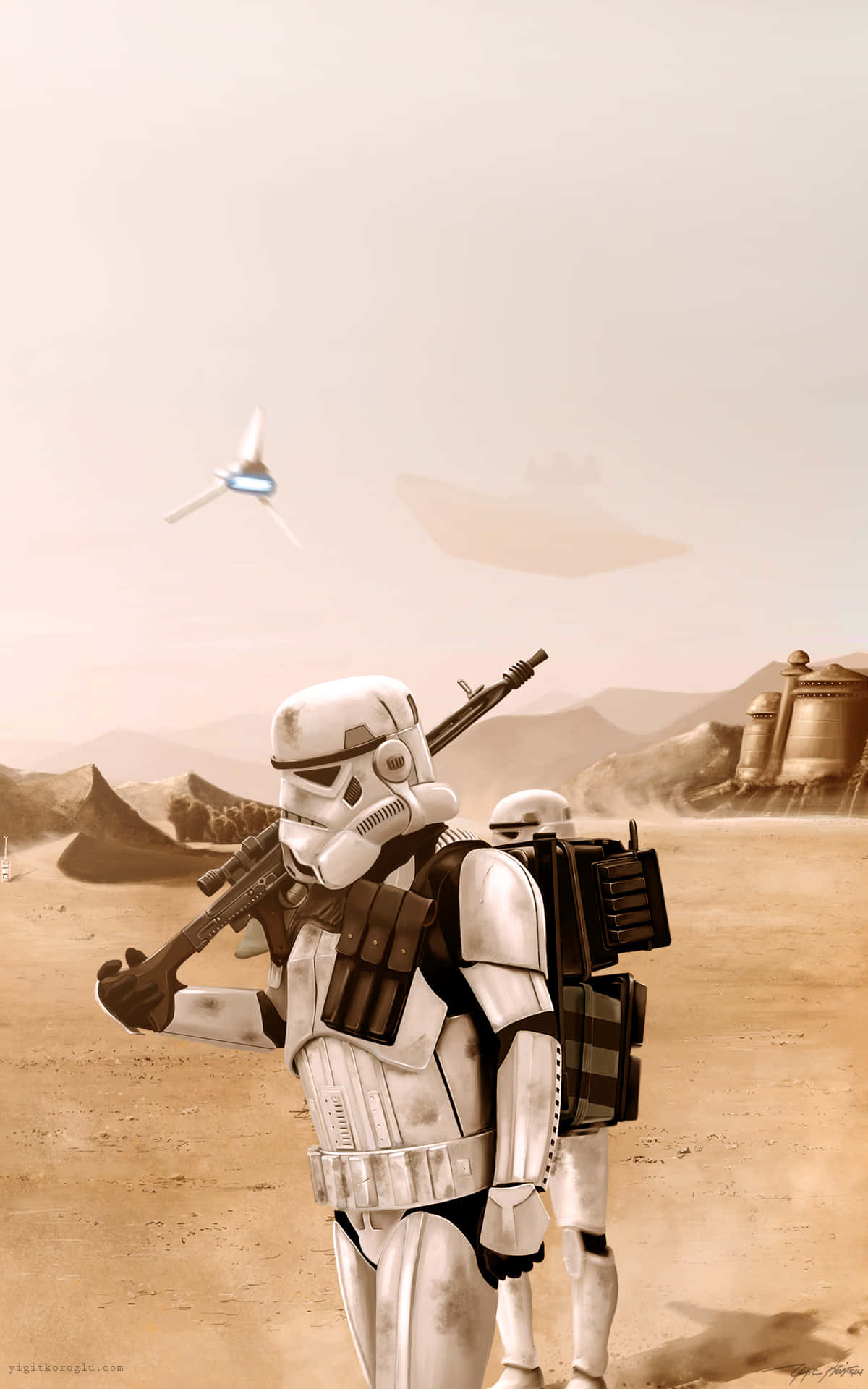 Clonetrooper Su Sfondo Di Tatooine