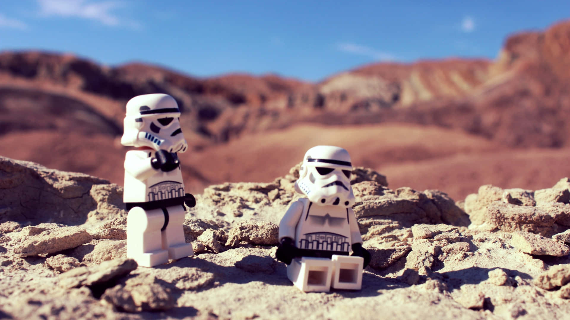 Chilling Lego Clone Trooper In Tatooine Background